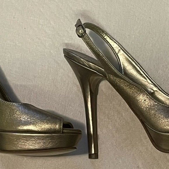 Formentini Gold Peep Toe Stilettos Size 8 39EU - Picture 2 of 6